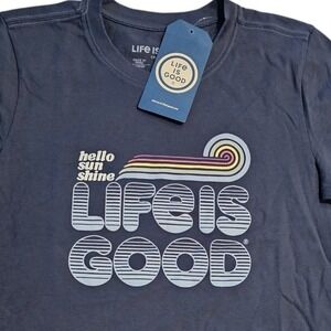 Life Is Good Womens Crusher Tee Blue Hello Sunshine Rainbow Small